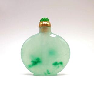 缅甸翡翠飘花色鼻烟壶仿古清代鼻烟壶古玩玉器手把件小壶冰种玉壶