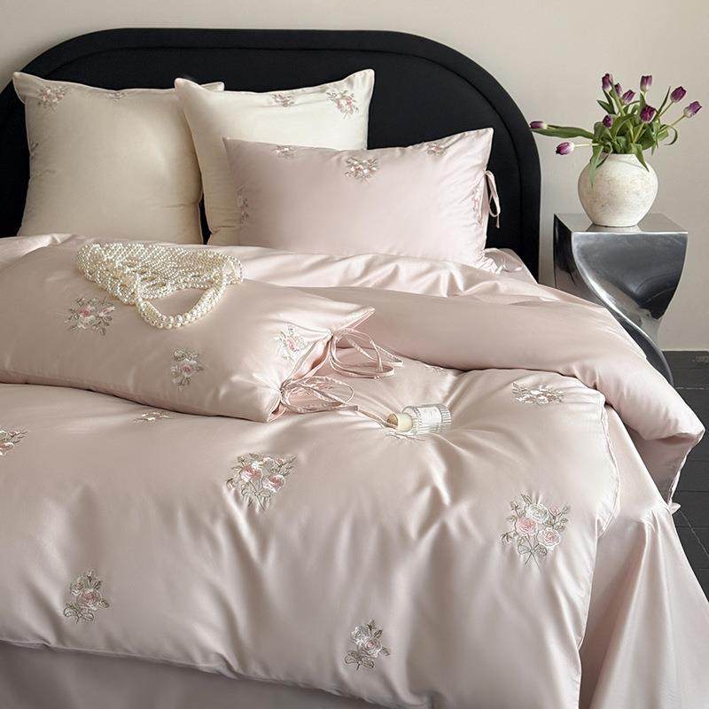 小清新100S长绒棉床单四件套纯棉少女心刺绣全棉被罩裸睡床上用品