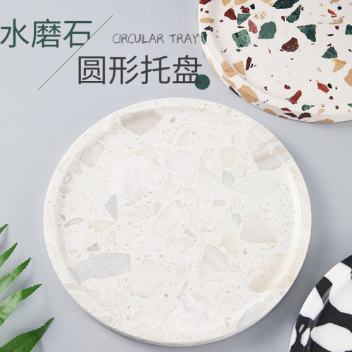 厂家现货大理石水磨石石材托盘家居摆件样板房客厅餐桌茶几水果盘
