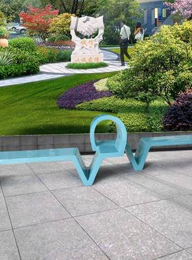 玻璃钢异形扭曲长凳蓝色飘带公园座椅广场休息等侯排椅美陈休闲椅