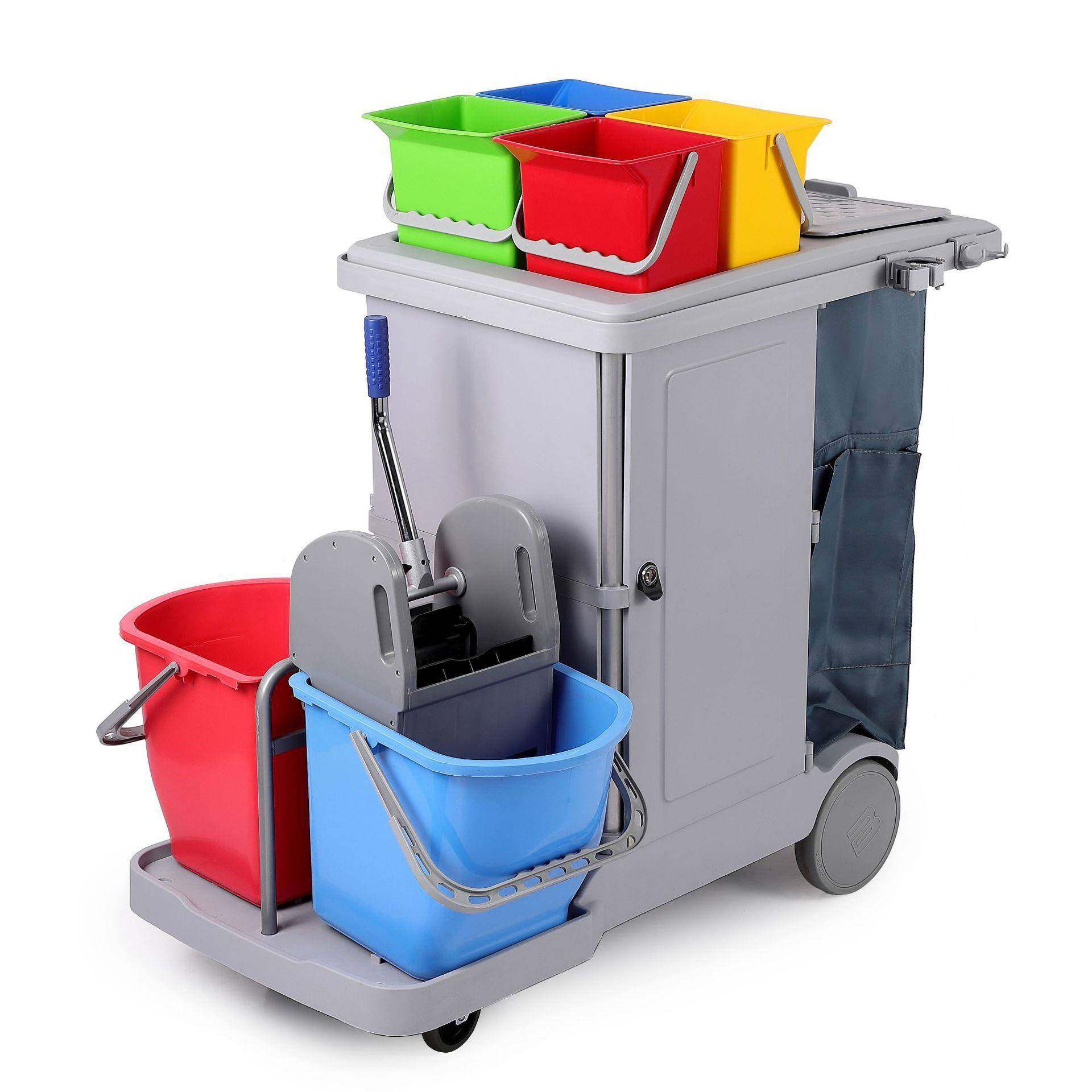 带储物箱清洁手推车保洁服务车带挡板密封物业保洁工具车清洁车