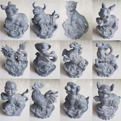 石雕12生肖摆件青石石材雕刻十二属相鼠牛虎兔龙蛇马羊猴鸡狗猪