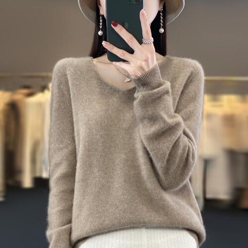 100%纯羊毛衫女春季新款女装时尚打底针织衫冬装上衣高档毛衣百搭
