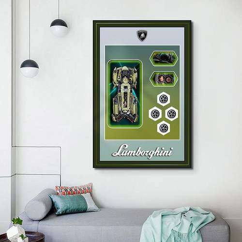 立体积木汽车装饰画客厅卧室LED灯画相框上墙立体壁画遥控灯画