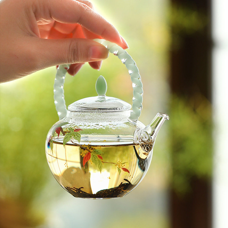 金桂飘香提梁壶新款茶具套装耐高温玻璃茶壶温茶器绿茶专用泡茶器