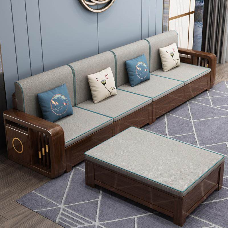 新中式金丝胡桃木实木沙发1+2+3+贵妃带茶几组合客厅家具