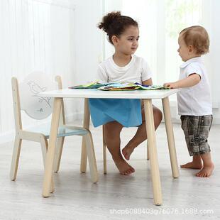男女宝宝北欧风儿童家具实木桌椅一桌两椅套装吃饭学习游戏桌