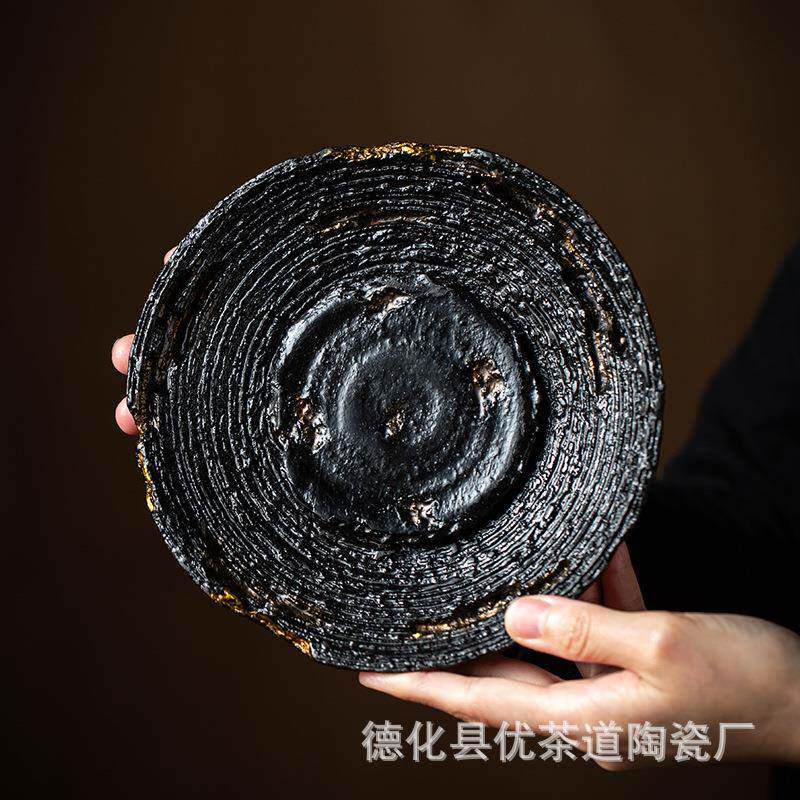 优茶道大漆仿朽木壶承茶托盘养壶垫干泡台小茶盘复古手工脱胎