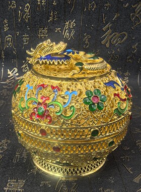 非遗花丝花瓶铜摆件工艺品乔迁新家居客厅公司办公室中式装饰双凤