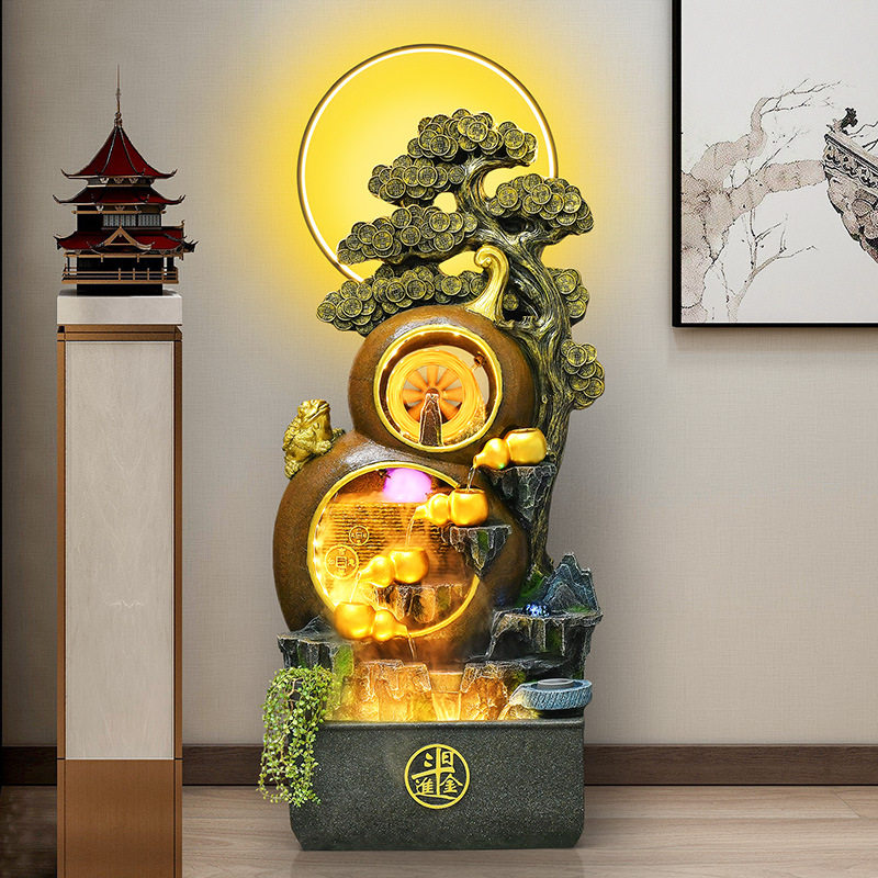 源头摇钱树风水轮葫芦假山流水鱼缸客厅玄关办公室聚财装饰品摆件