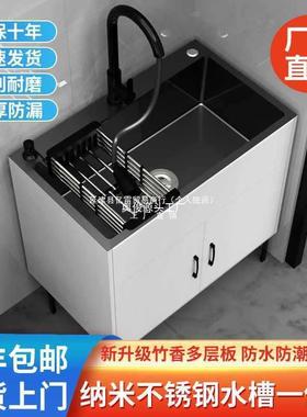 厨房体不锈钢柜菜盆一子洗碗池出租房家用简易实木橱洗87885柜单