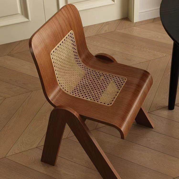 设计师中古复古轻奢藤编卧室家用创意法式餐桌椅实木靠背餐椅椅子