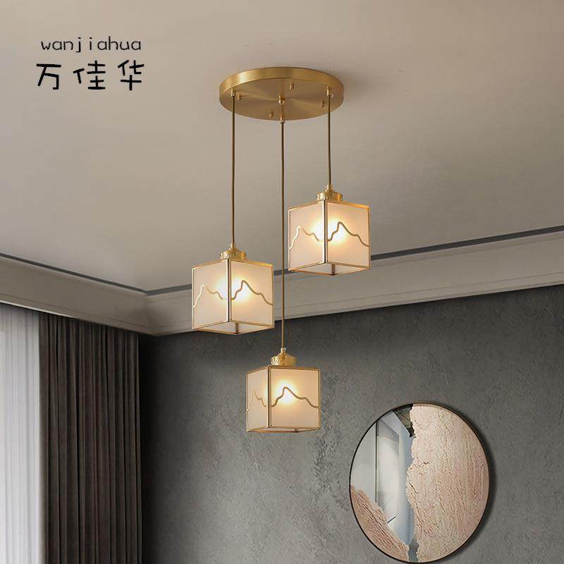 新中式全铜楼梯长吊灯复式楼中国风客厅餐厅铜灯别墅创意旋转灯具