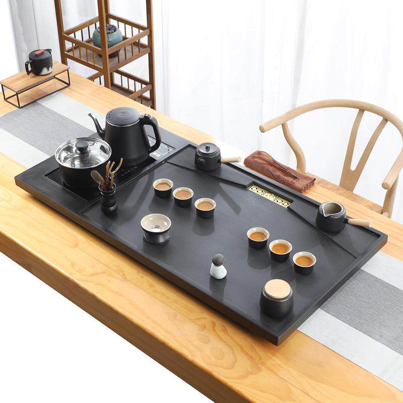 天茶然整块乌金茶盘全自动一体具石乌金石茶套装家用夫电磁功炉客