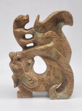 钰程本命年玉器战汉兽杯高19.5厘米仿古摆件做旧岫玉古玉