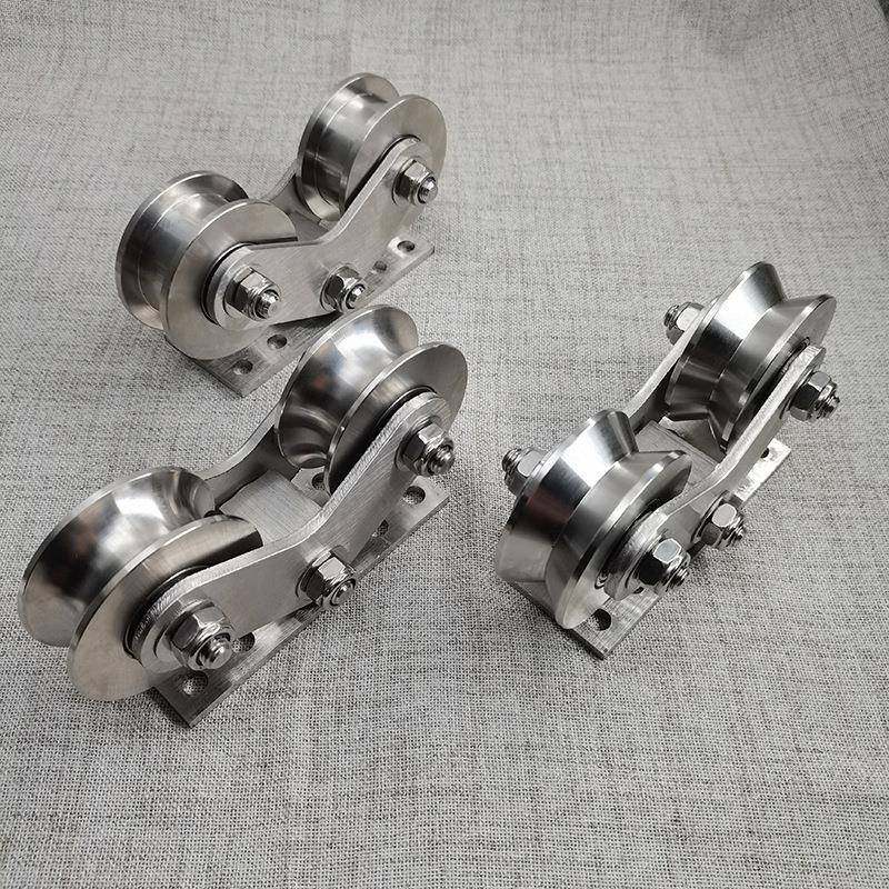 304不锈钢轨道滑轮钢丝绳起重吊环轮平移门万向轮U型V型槽双轮X20