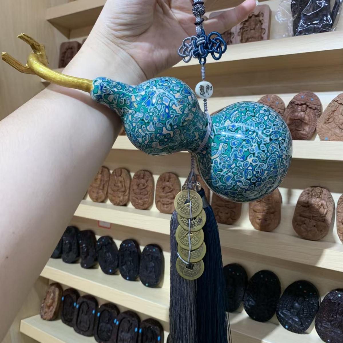 手工编织五钱帝葫芦挂件搭配大漆工艺装饰创意手工车挂包挂挂饰品