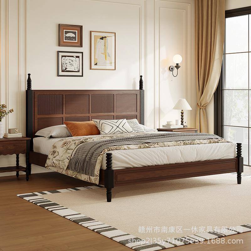 美式实木床法式高级感雕花床屏卧室家具主卧1米8双人大床复古婚床