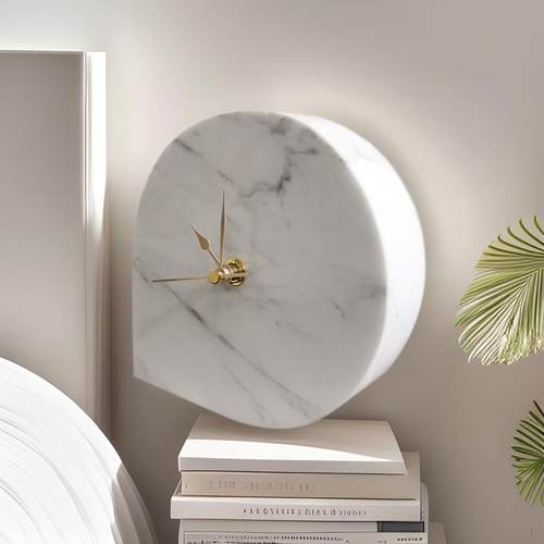 天然大理石座钟心形迷你小台钟家用摆件样品间书房几何软装现货