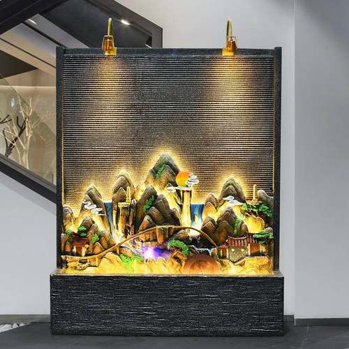 大型落地假山风水轮水幕墙流水屏风喷泉摆件办公室招财造景观