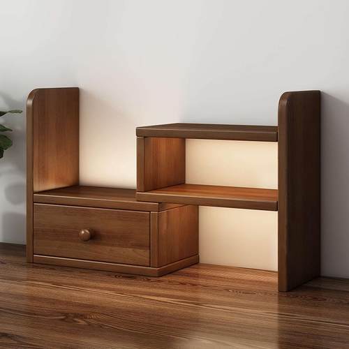 实木桌面书架桌上置物架简易家用多层收纳架办公桌可伸缩转角书柜