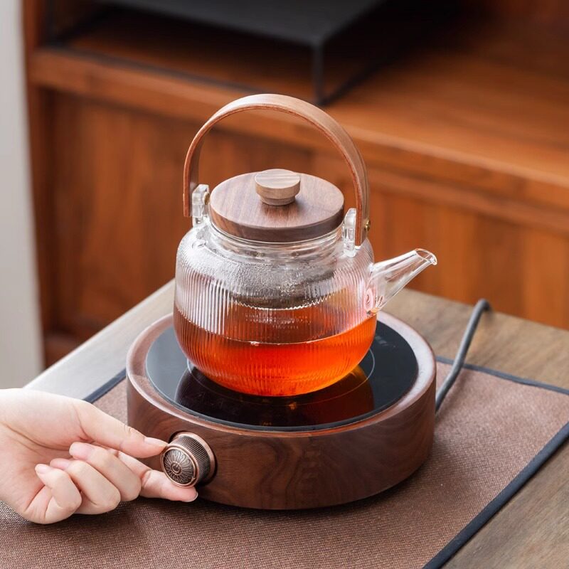 翊博胡桃木茶炉电陶炉煮茶器家用小型电磁炉玻璃壶圆形电热炉静音