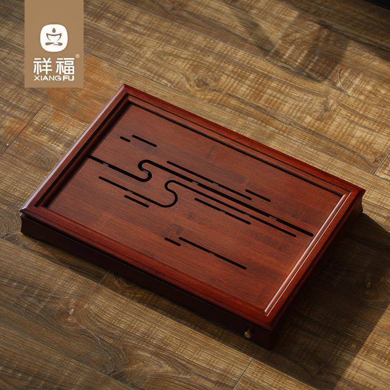 祥福新款现代简约高端楠竹家用储水干泡台茶台托盘茶海茶几茶盘