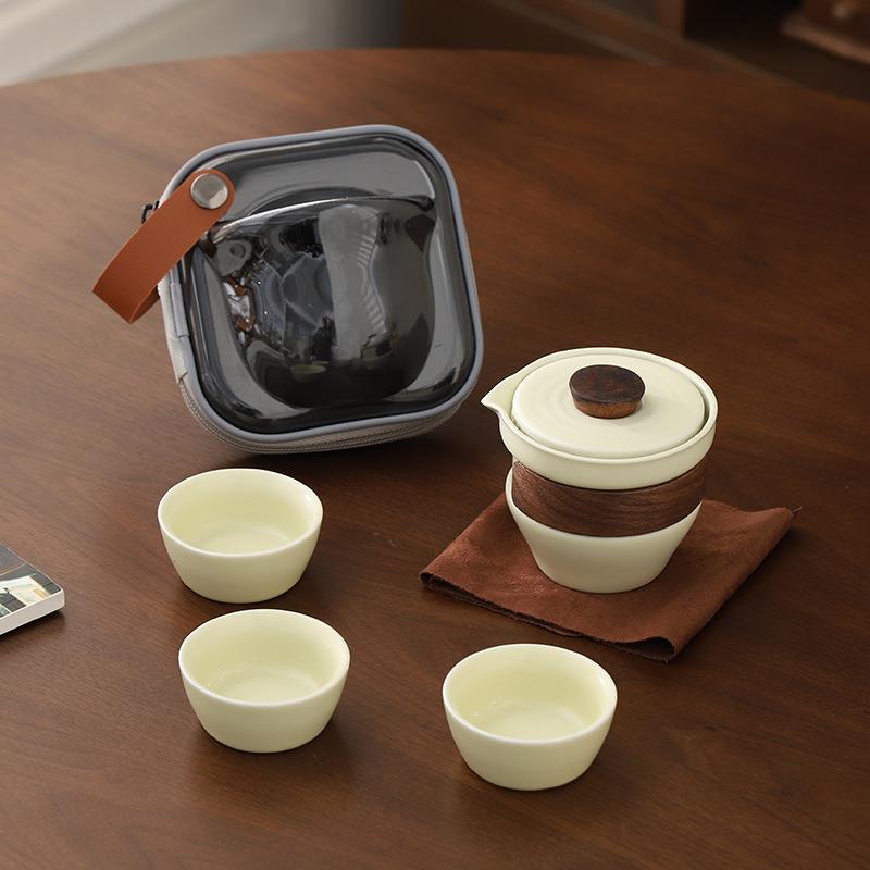 旅行茶具套装一壶三杯陶瓷快客杯办公室喝茶杯子随身户外露营泡茶