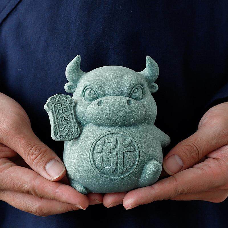 青砂石十二生肖牛茶宠摆件精品创意可养茶玩家居装饰品桌面手把件