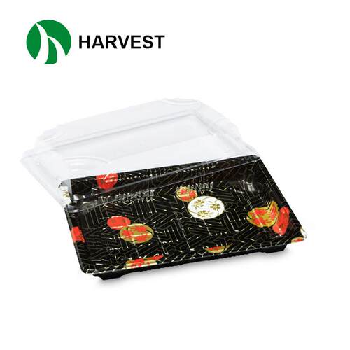 菁禾一次性印花寿司盒日式拼盘寿司托盘环保塑料带盖打包盒400套