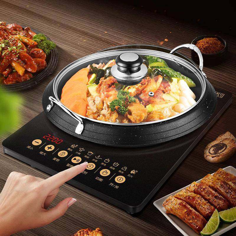 韩式电磁炉平底锅明火双耳煎锅家用不粘烤肉锅麦饭石炒年糕锅带盖
