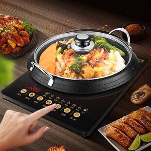 韩式电磁炉平底锅明火双耳煎锅家用不粘烤肉锅麦饭石炒年糕锅带盖