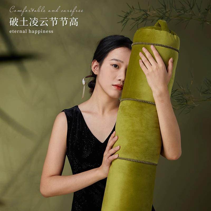 新中式圆柱长条抱枕家用绿色中国风床头靠背垫客厅沙发靠枕扶手枕