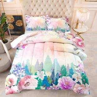 插画花朵被子外贸ebay胖被羽丝棉数码 印花床上用品
