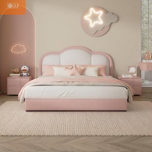奶油云朵床儿童床女孩简约公主床双人床实木卧室储物带抽屉储物床