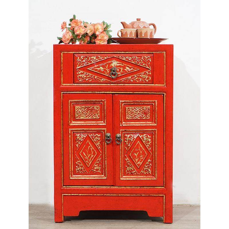 新中式古典描金彩绘床头柜榆木彩漆储物柜装饰柜卧室床边柜客厅柜,节庆用品/礼品,新娘配件,淘宝优惠券,粉丝福利购,淘宝优惠卷