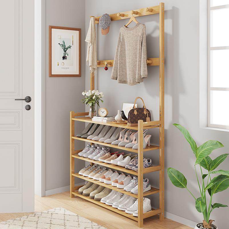 0101门厅衣帽架楠竹鞋架衣架一体组用鞋合架家子经济型入户门口置
