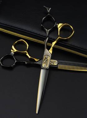 6金0寸黑色豹个性美发剪.刀YIQ理发款剪平剪刘海剪