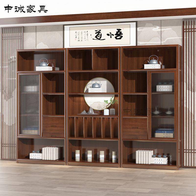 新中式办室文件ZC008储柜实木茶柜叶柜物柜禅意展示博古架落地公