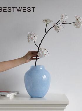 博西居简约克莱因蓝色玻璃瓶创意花样家房客厅水板培装饰品HC25-0