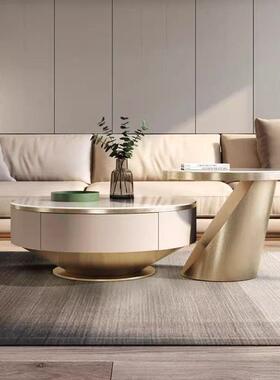 几新轻款奢现代客厅家茶意式岩XRR板极简高端圆形小用户型简约简