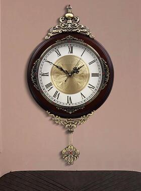 欧式实木客厅钟挂美式复古木质挂表家摇摆时钟个性KZ03-J用家居英