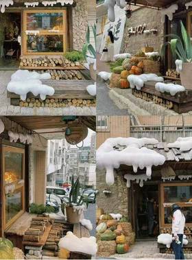 冬天圣诞节泡沫RBZ冰凌条雪堆门头装饰咖啡民宿区景真雪店仿景布