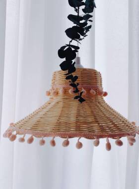 饰ins北欧风藤影编C1117-1吊灯民宿真藤编织装罩手工灯摄道具