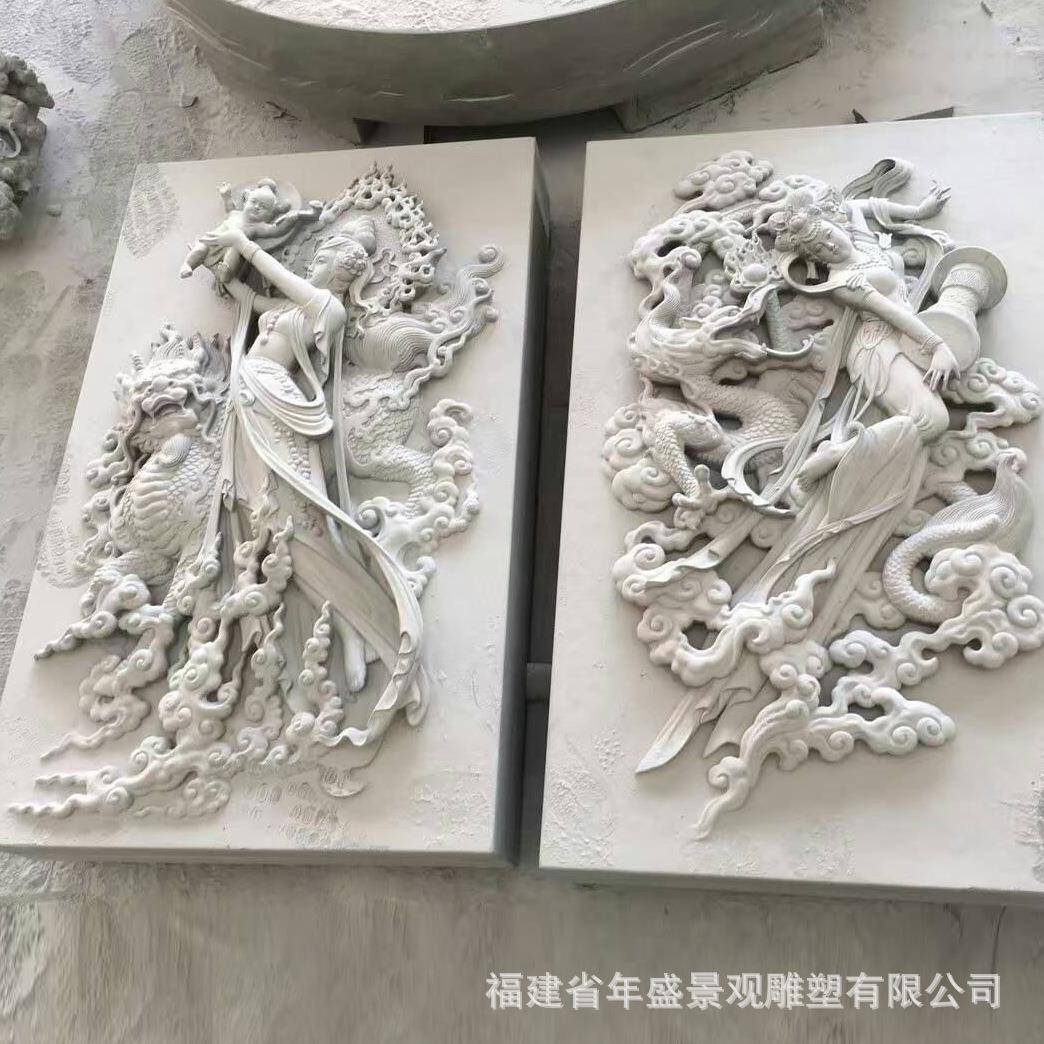 艺术石雕飞天仙女图中式古代人物浮雕手工雕刻立体装饰壁画