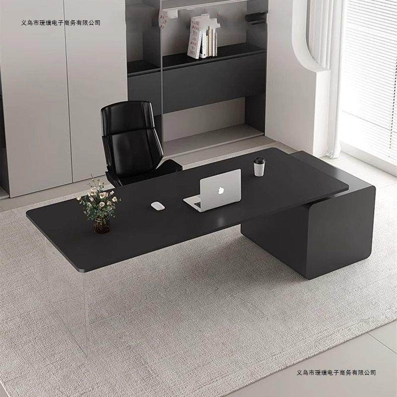 意式岩板办公桌亚克力现代简约悬浮书桌写字台设计师款老板电脑桌