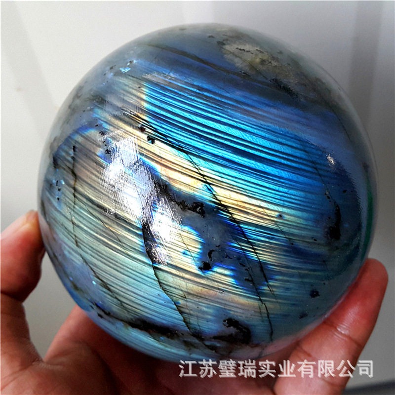 天然马达加斯加拉长石球月光石球摆件公司开业风水摆件