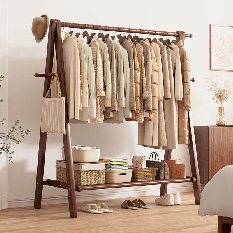 实木挂衣架落地卧室家用隔夜衣服床边置衣架子室内立式折叠衣帽架