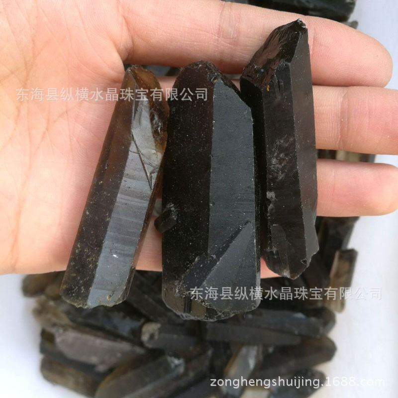 黑水晶原石批发单晶体六棱柱墨晶一千克价