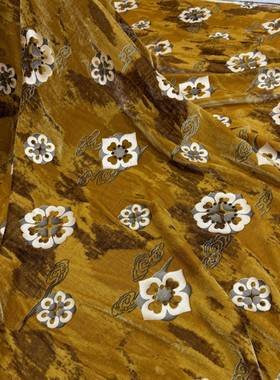 工厂梭织65111真丝绒乔其丝绒雕印压胶桑蚕丝底敦煌宝相花